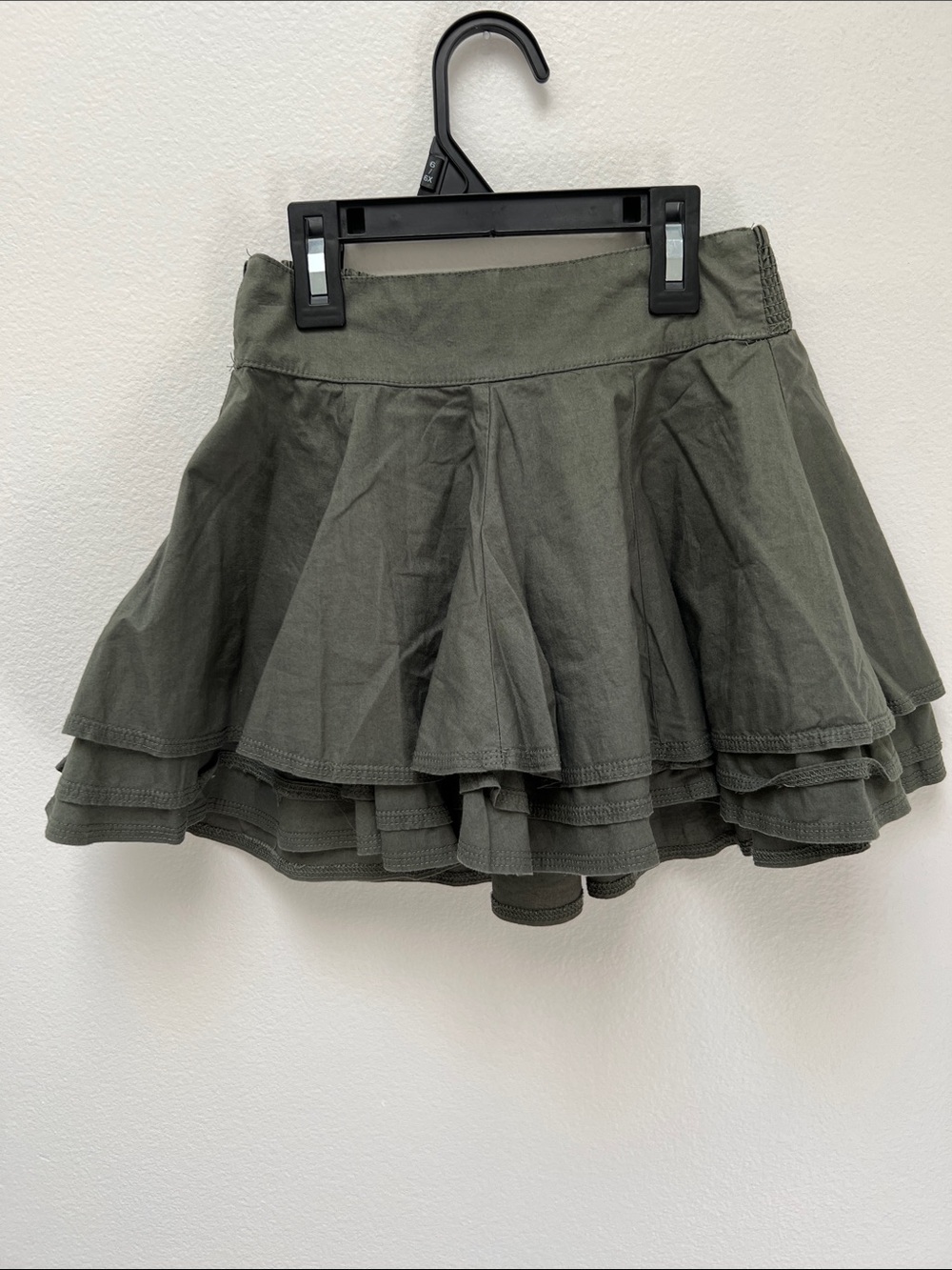 H&M girls Olive Green Layered Skater Mini Skirt size:6-7Y